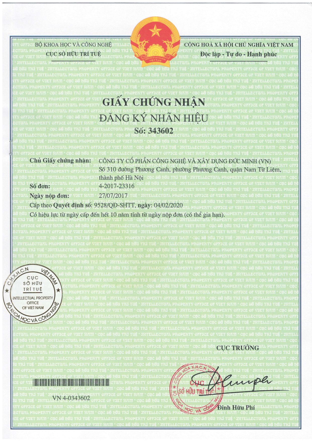 Giấy chứng nhận đăng ký nhãn hiệu OCTOPUS (số 343602)